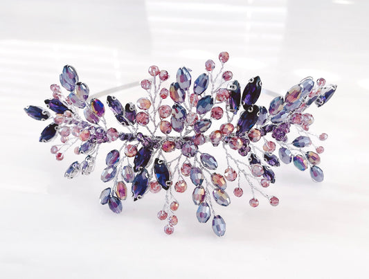 Purple and mauve crystal bridal headpiece