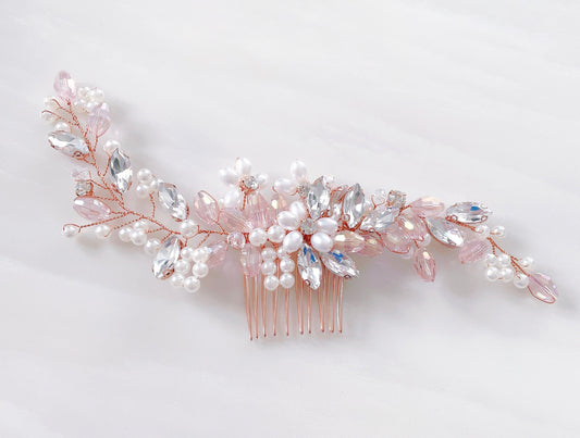 Stunning pink crystal bridal headpiece