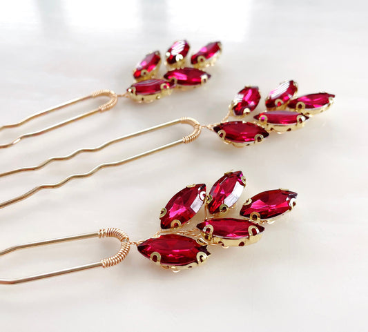 Red crystal hair pins