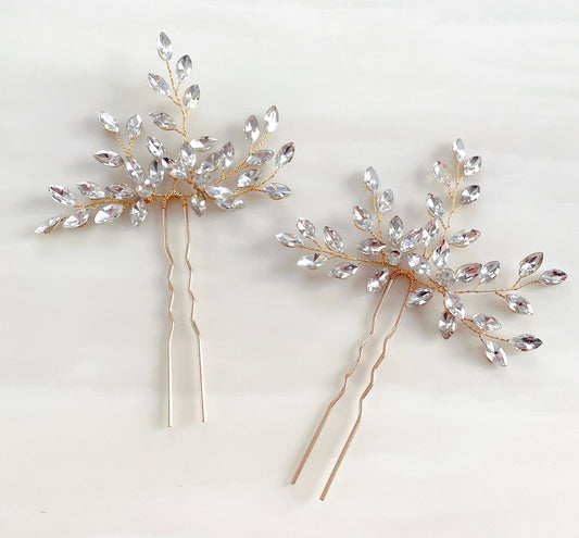 Gold crystal hair pins