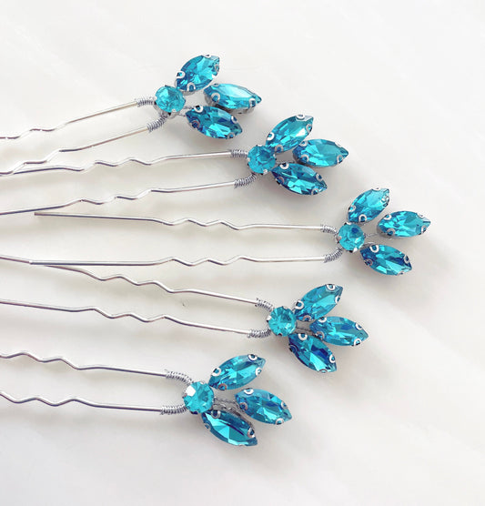 Vibrant Blue crystal hair pins