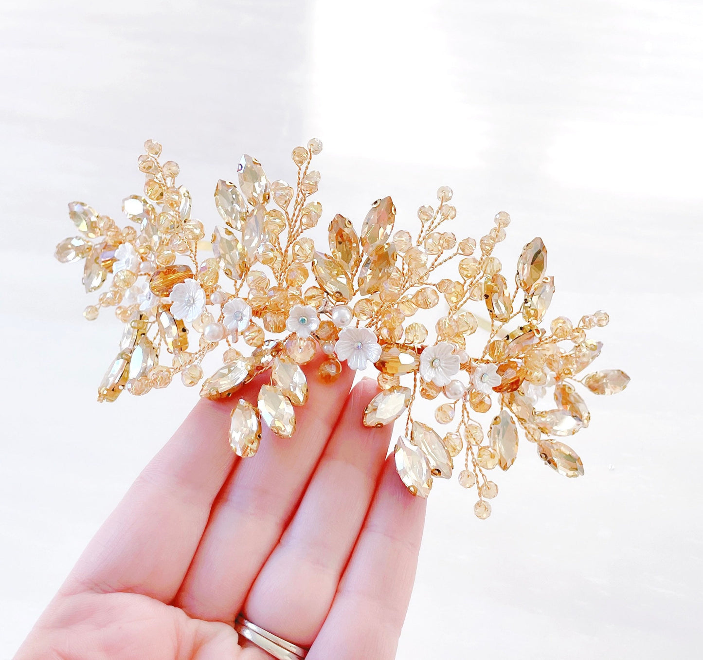 Gold crystal bridal headpiece