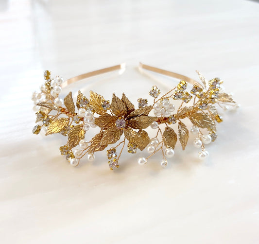 Gold leaf bohemian bridal headband