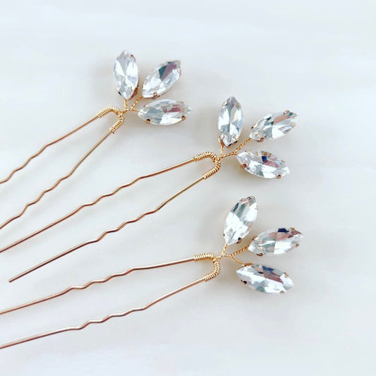 Gold crystal hair pins