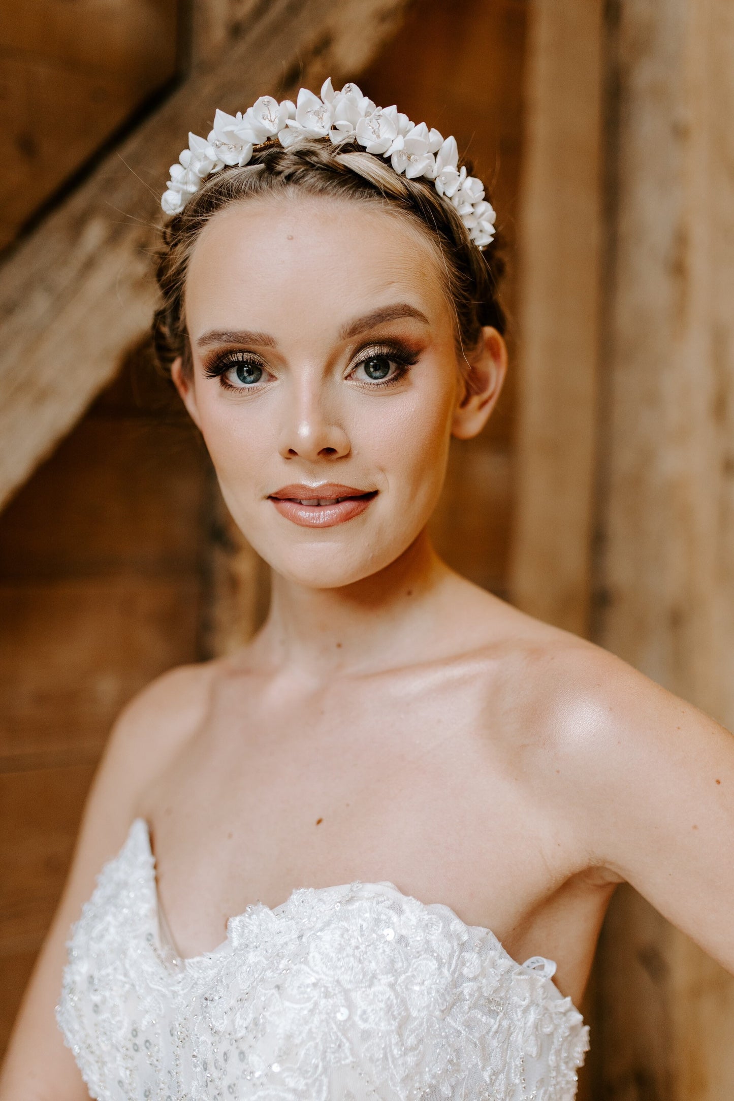 Dahlia White bridal porcelain flower hair piece