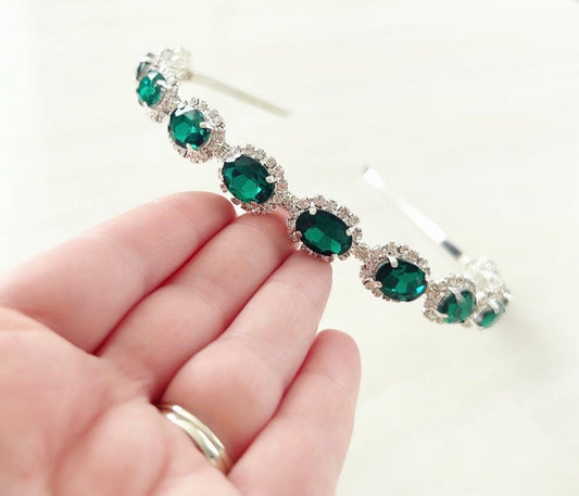 Emerald green crystal headband