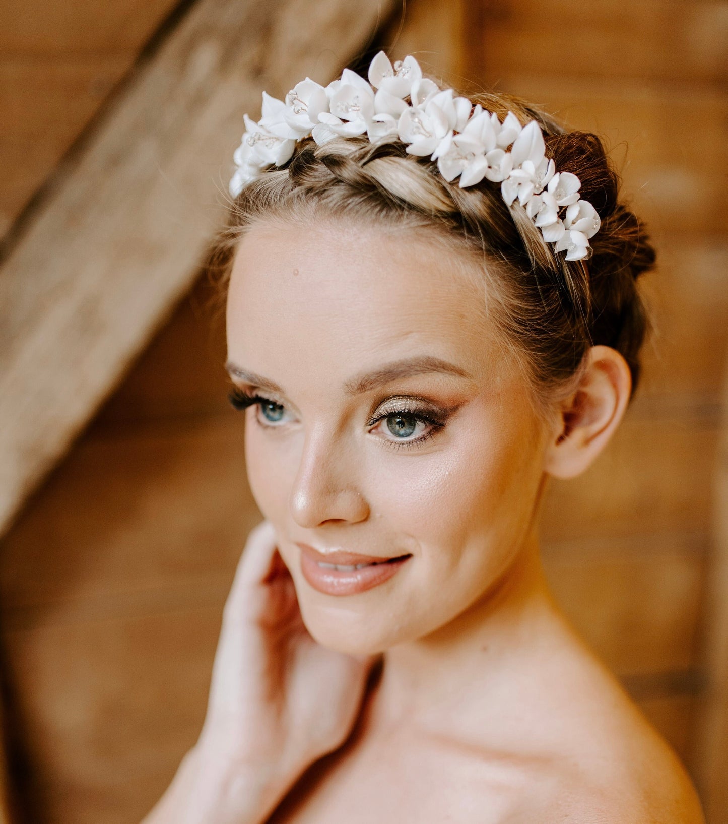 Dahlia White bridal porcelain flower hair piece