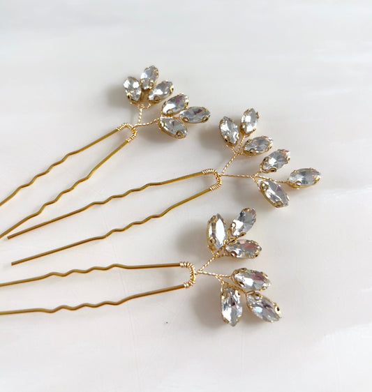 Gold crystal hair pins