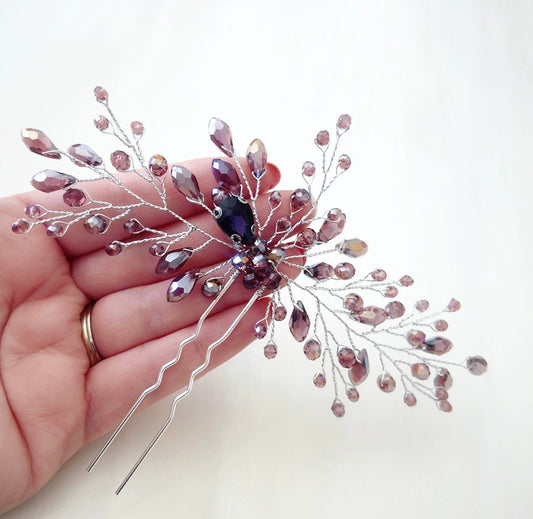 Mauve crystal hair pin