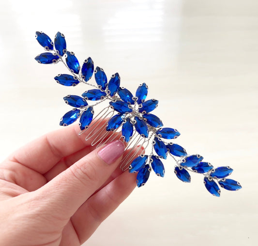 Royal blue crystal decorative hair comb