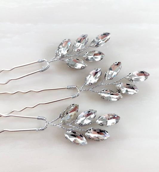 silver crystal hair pins