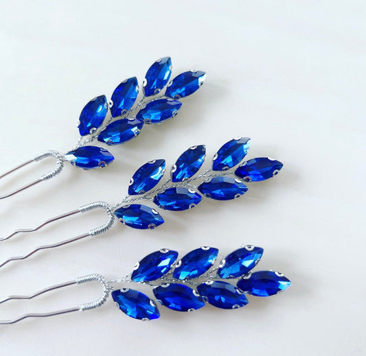 Royal blue crystal hair pins