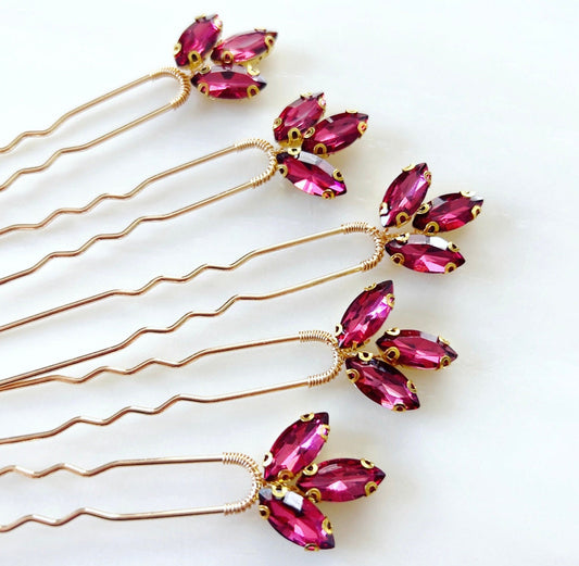 Stunning wine red hair pins