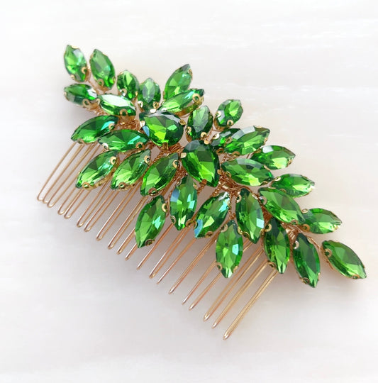 Vibrant green crystal hair comb