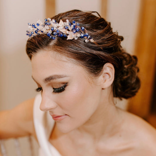 Royal blue bridal headpiece