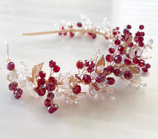 Red and gold bridal and occasion headpiece