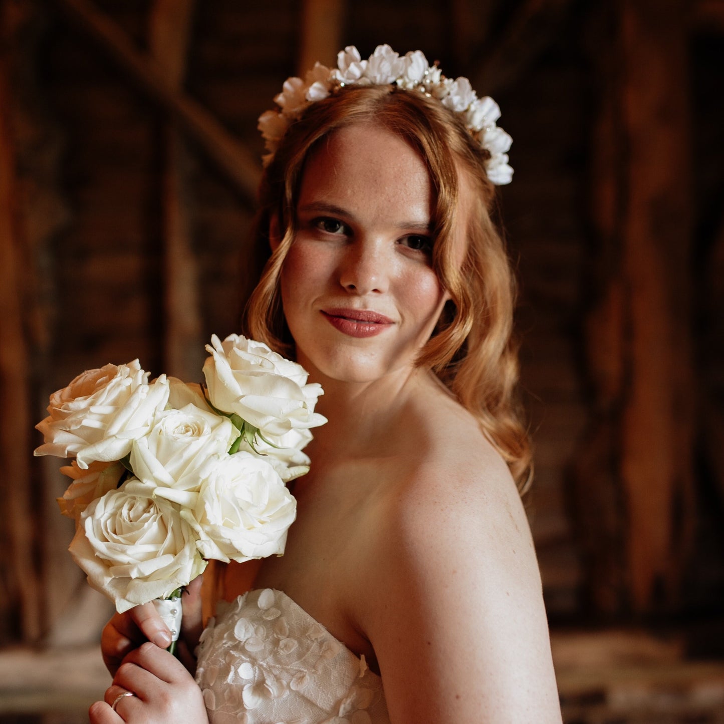 White and gold bridal flower crown