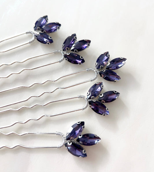 Set of five purple hair pins