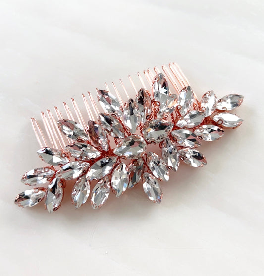 rose gold crystal hair comb