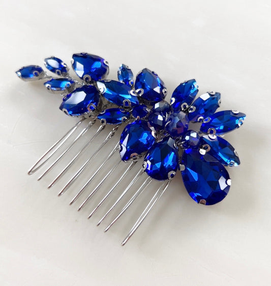 royal blue crystal hair comb