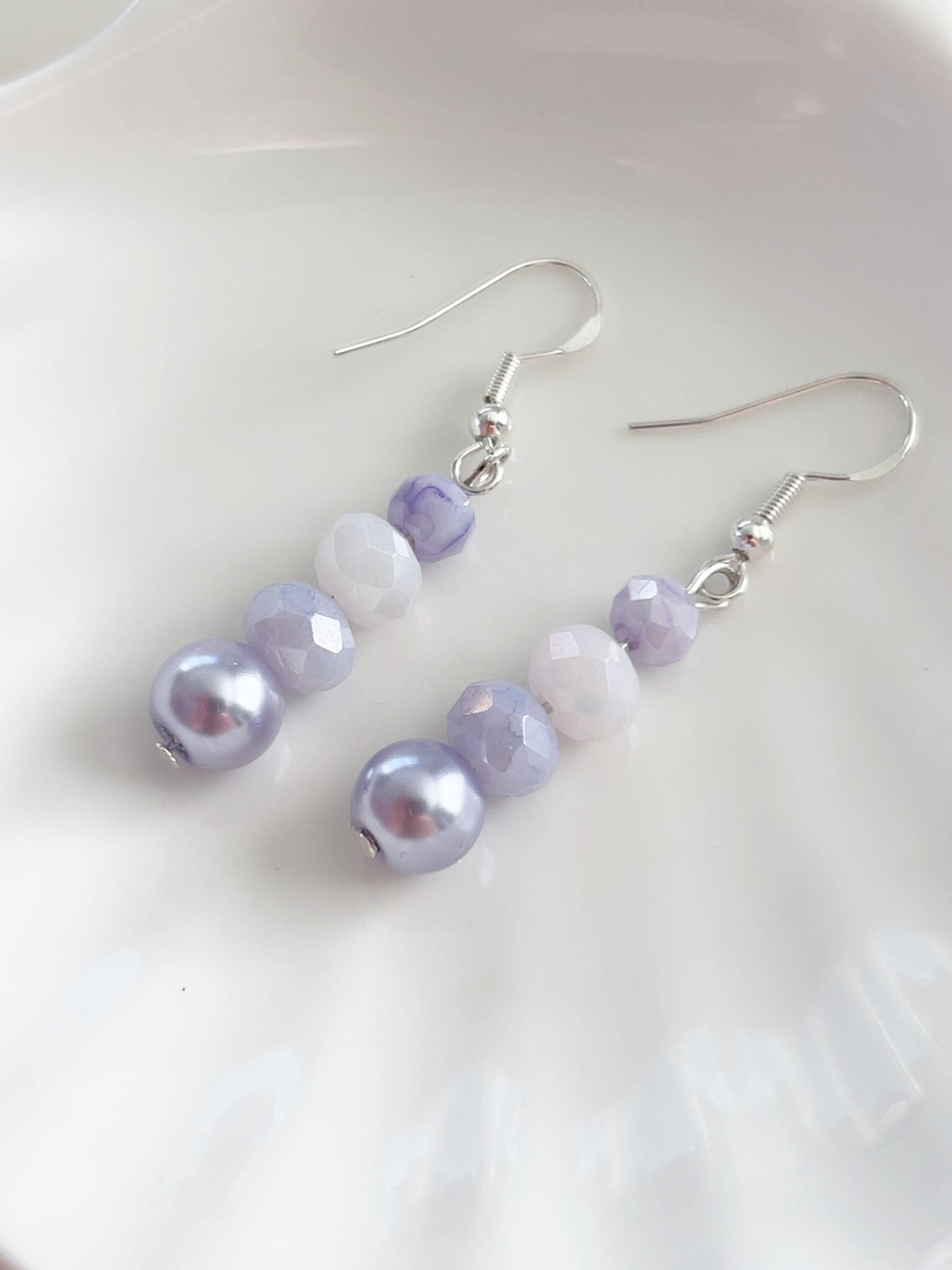 Lilac pearl and crystal earrings