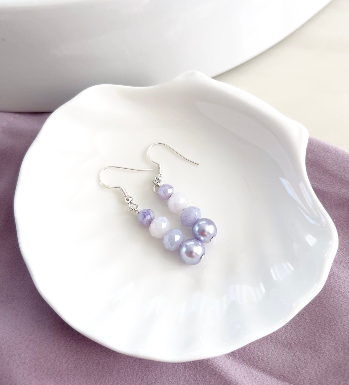 Lilac pearl and crystal earrings