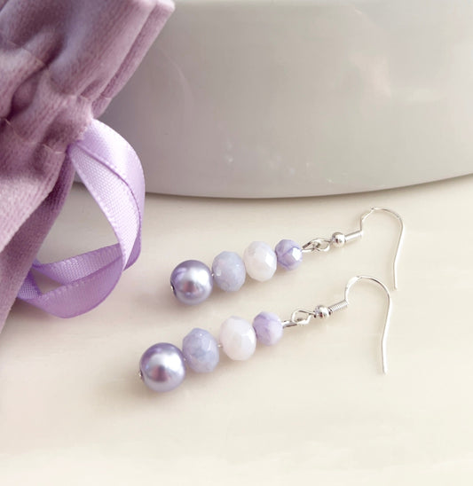 Lilac pearl and crystal earrings