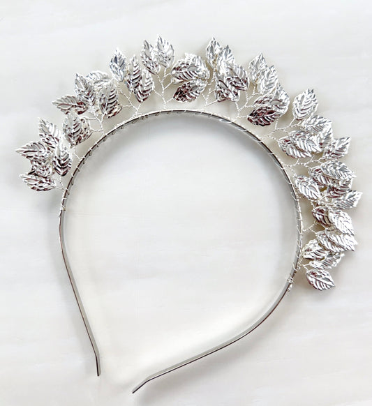 Silver leaf bridal headband