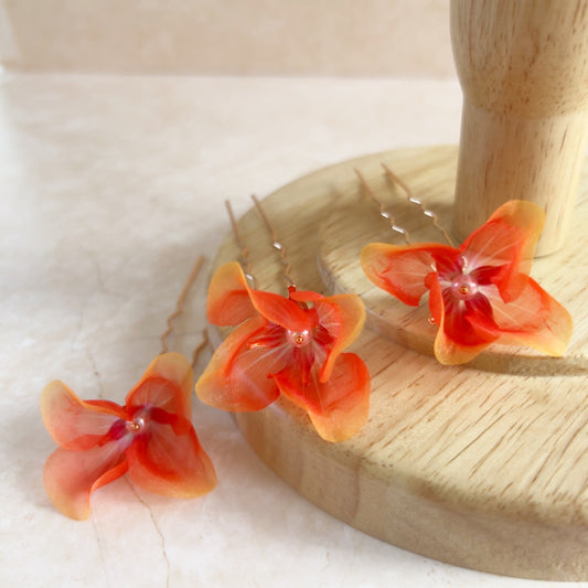 Red and Orange flower hair pins