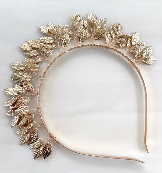 Gold leaf bridal headband