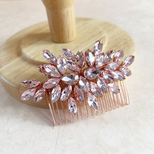 Blush pink crystal hair comb