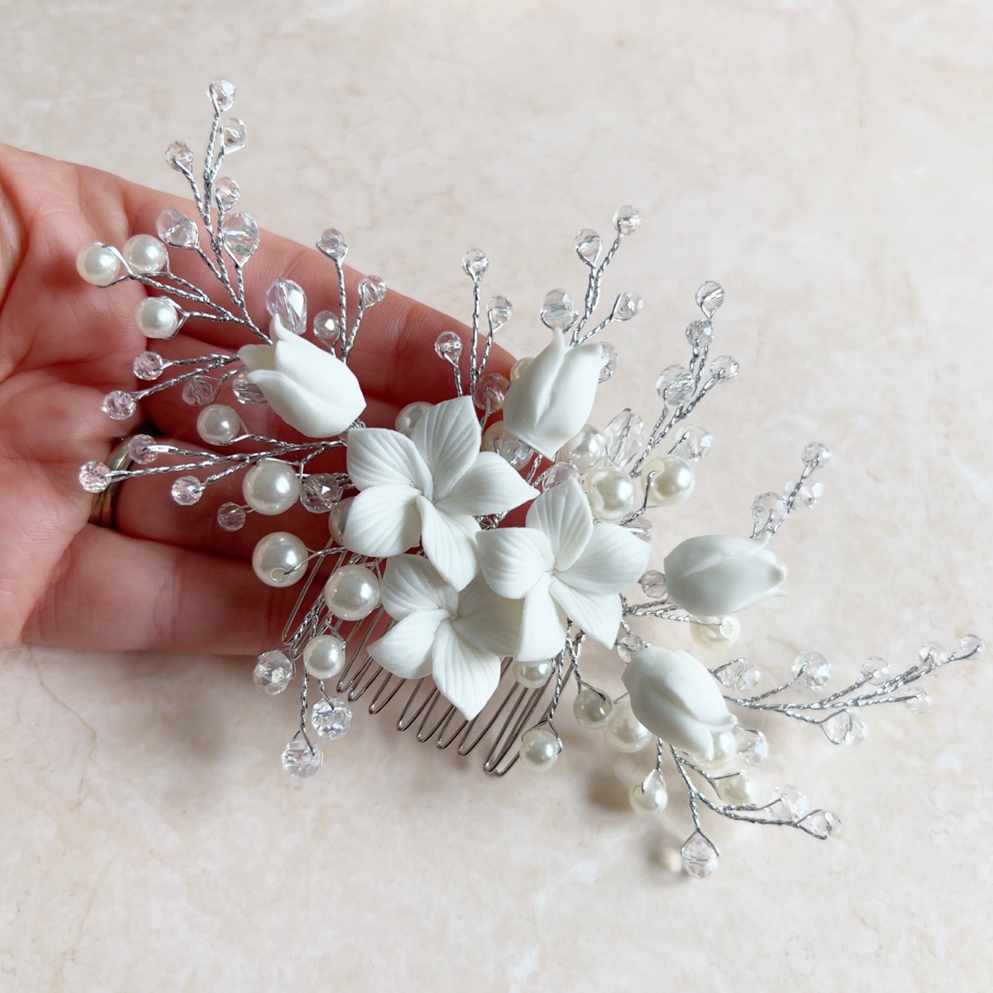 White bridal headpiece