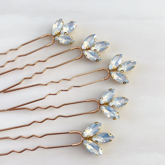 Opal crystal hair pins