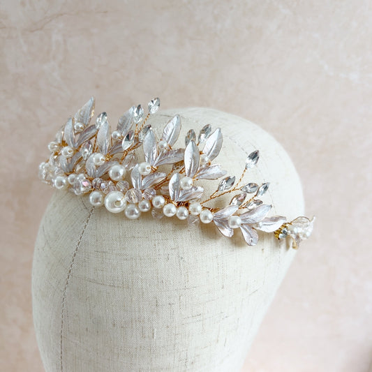 Gold leaf bridal headband