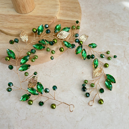 Peridot green crystal hair vine