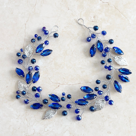 Royal blue crystal hair vine