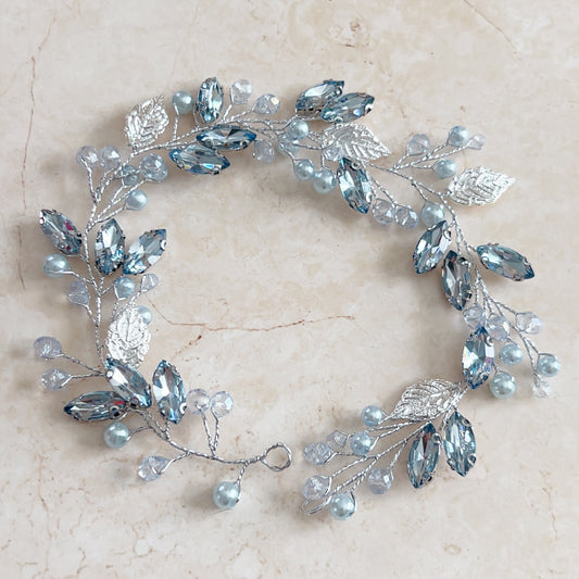 Pale blue crystal hair vine