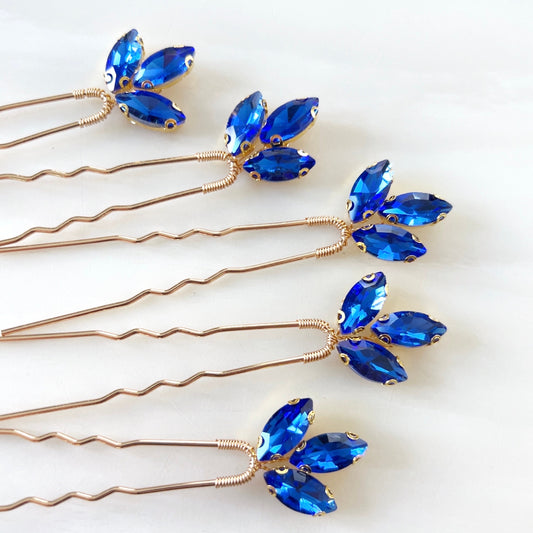 Royal blue crystal hair pins