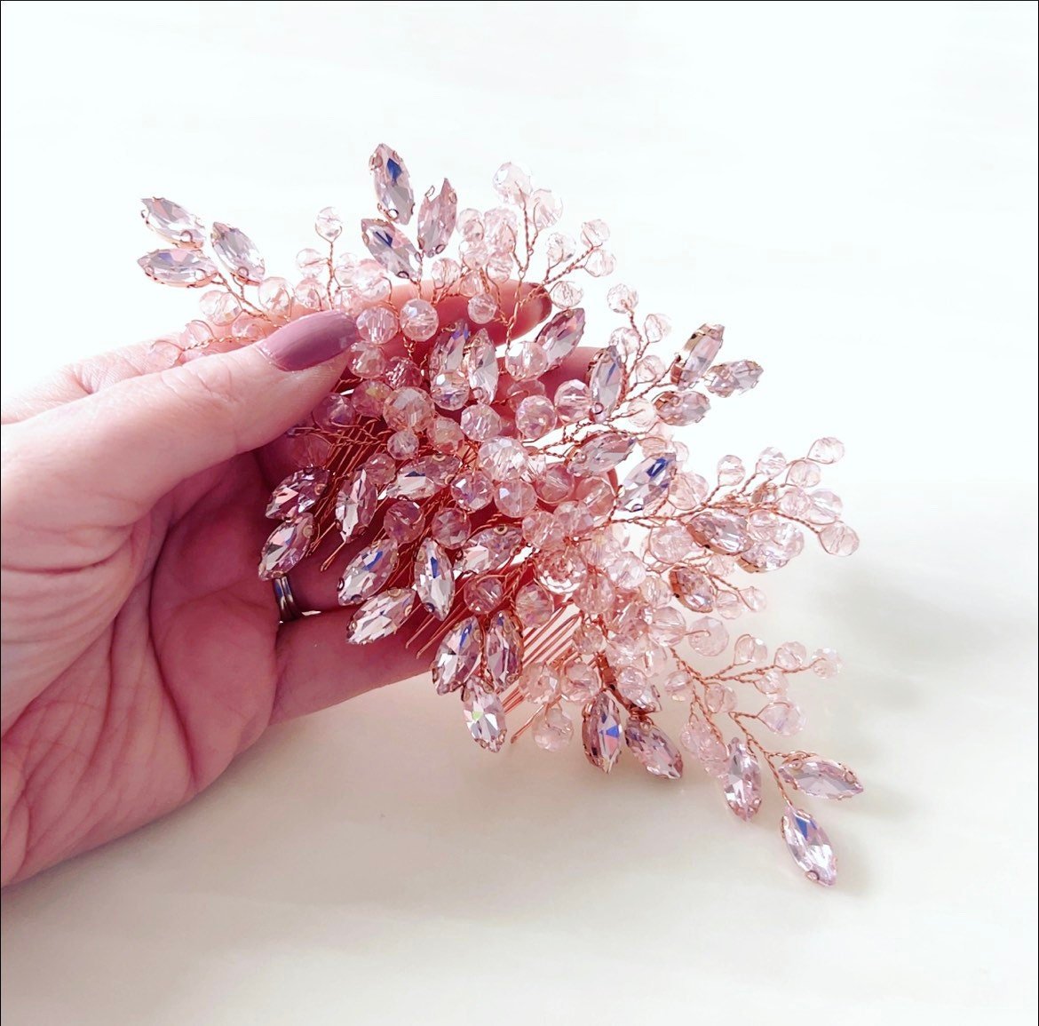 large pink crystal hair comb - Petal & Pearl