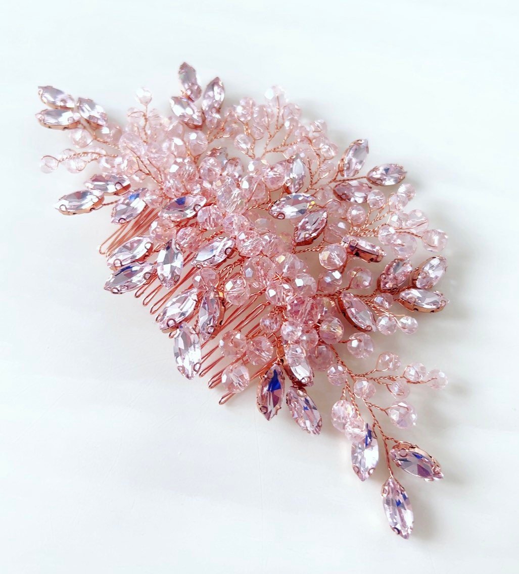 large pink crystal hair comb - Petal & Pearl