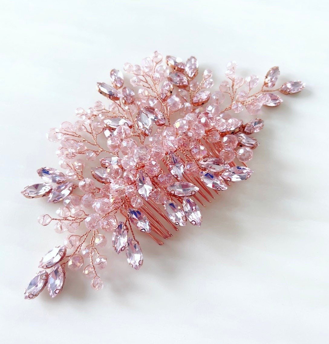 large pink crystal hair comb - Petal & Pearl