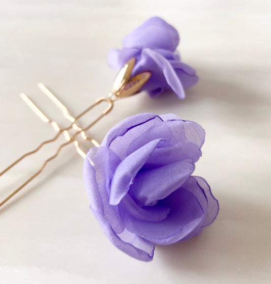 Large purple flower hair pins - Petal & Pearl