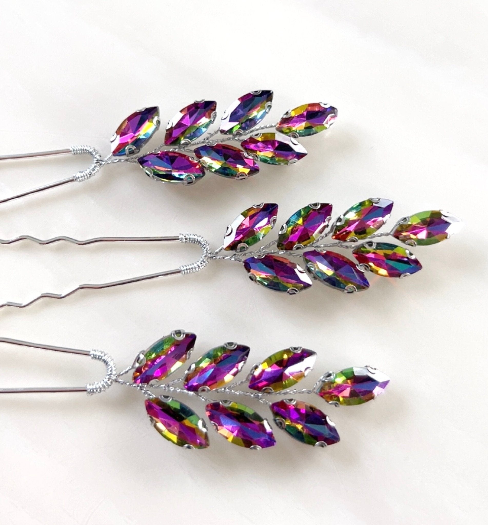Large Rainbow crystal hair pins - Petal & Pearl