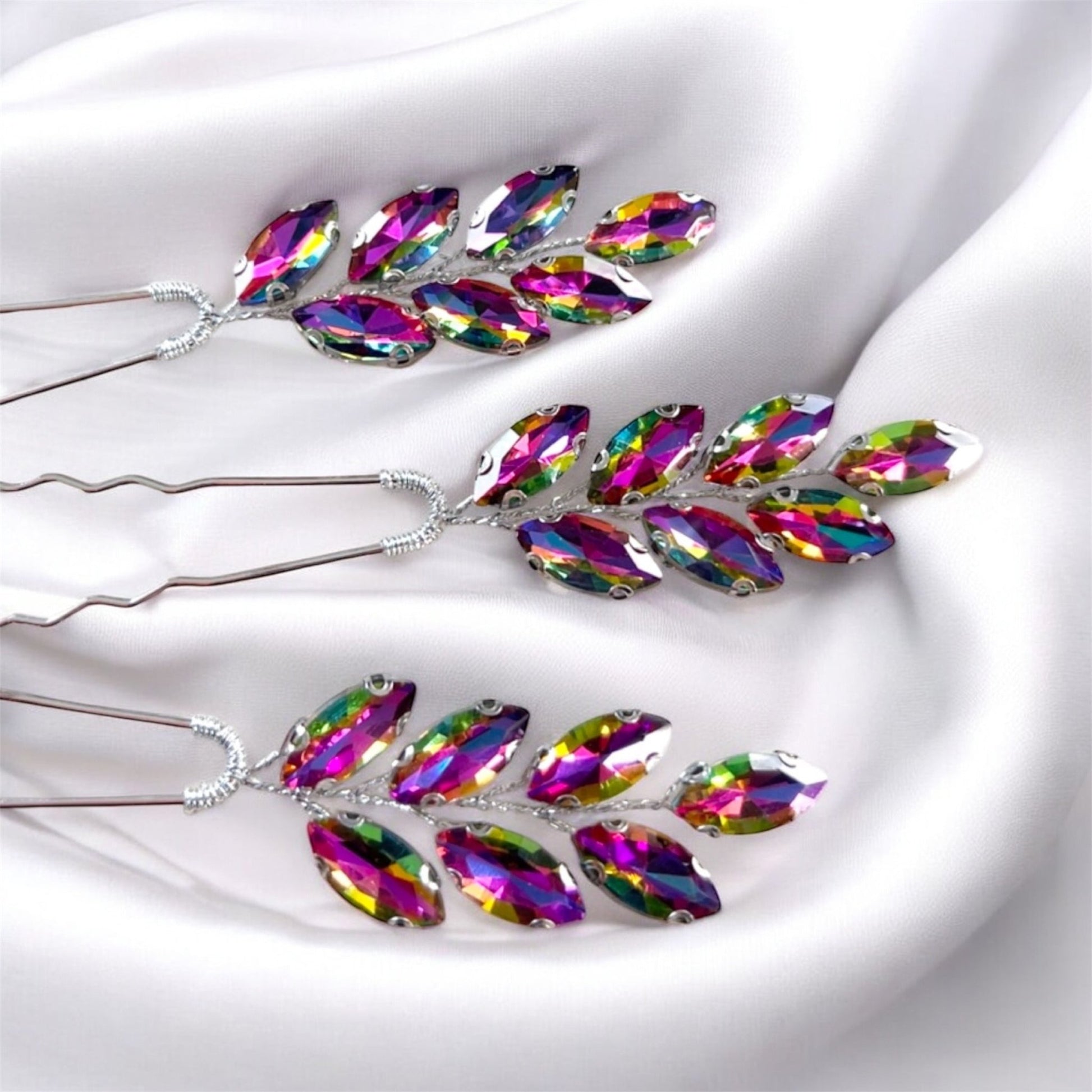 Large Rainbow crystal hair pins - Petal & Pearl