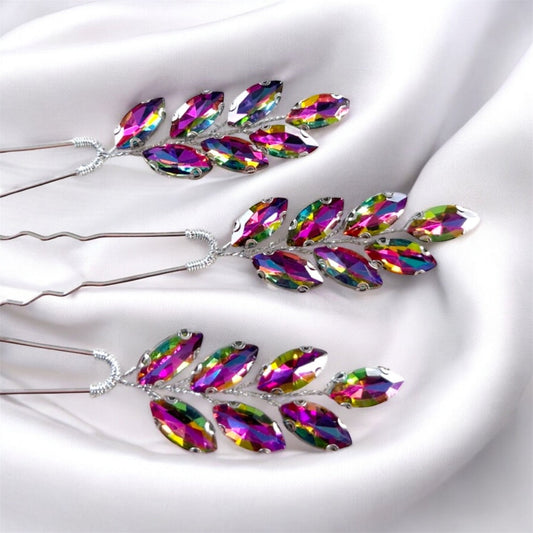 Large Rainbow crystal hair pins - Petal & Pearl
