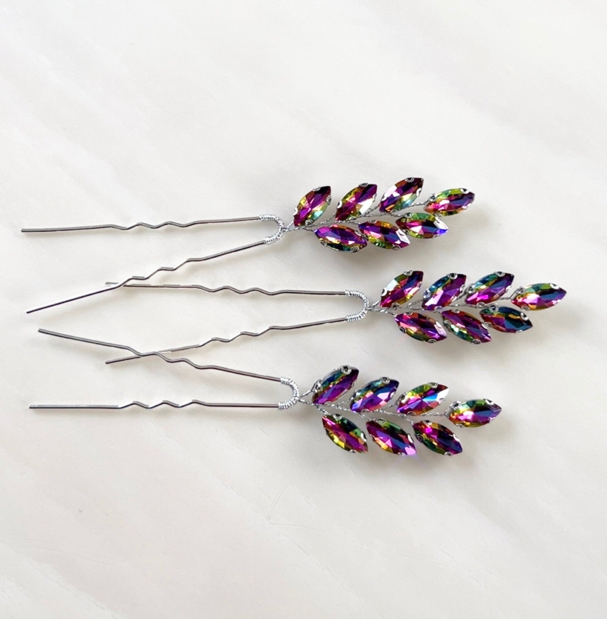 Large Rainbow crystal hair pins - Petal & Pearl