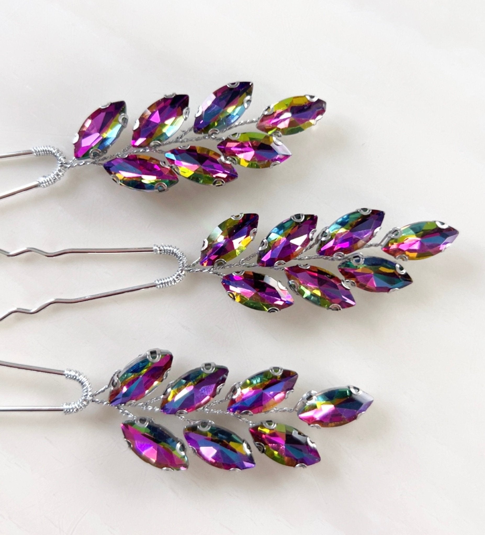 Large Rainbow crystal hair pins - Petal & Pearl