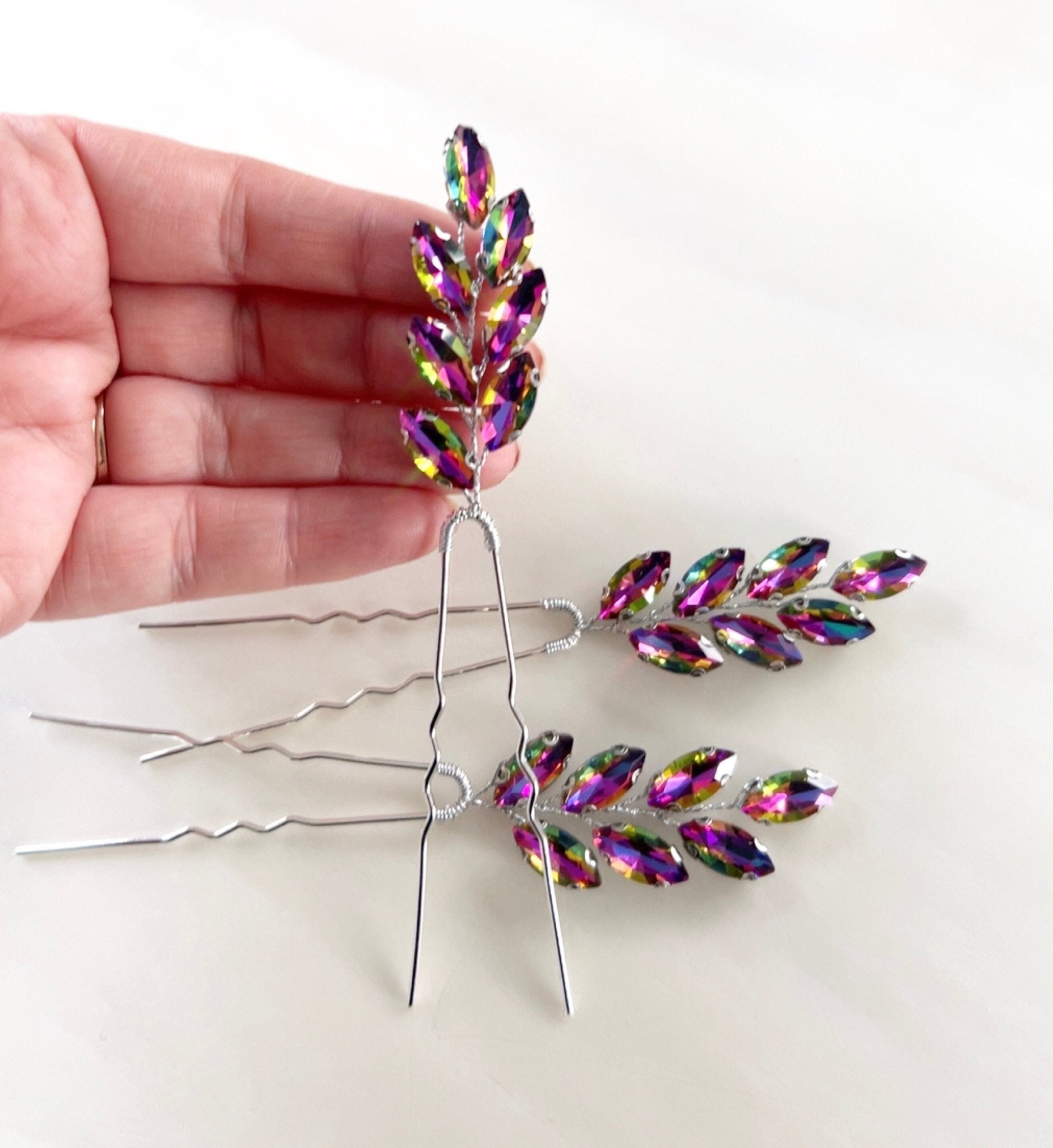 Large Rainbow crystal hair pins - Petal & Pearl
