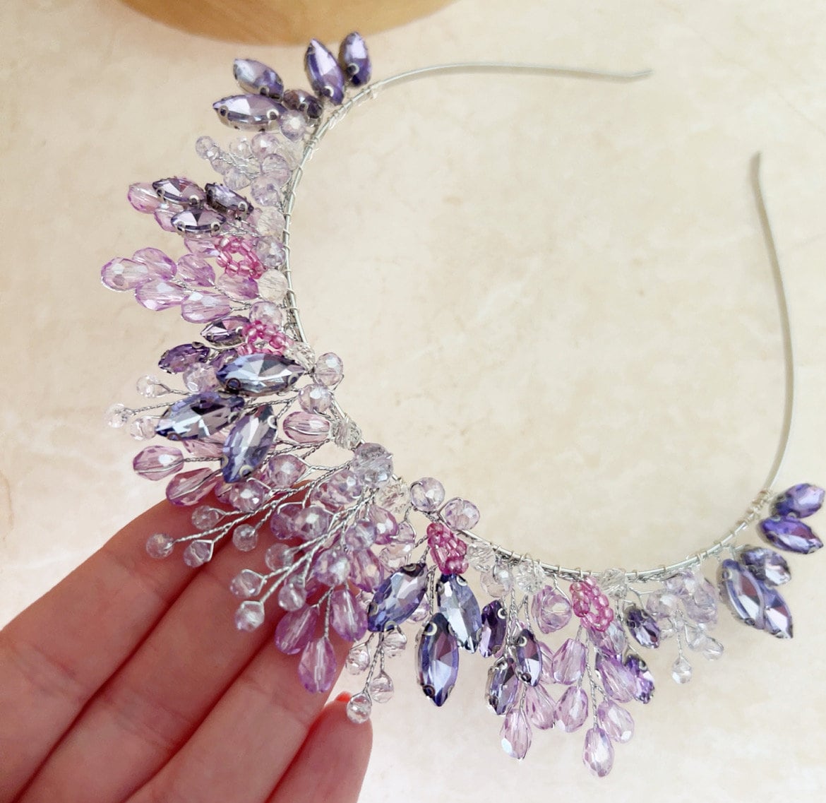 Lilac and pink crystal crown - Petal & Pearl