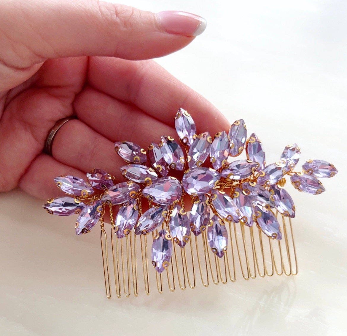 Lilac crystal hair comb - Petal & Pearl